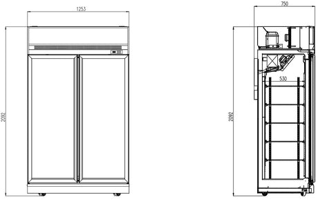 Tiefkühlschrank 2 Glastüren Schwarz INS-1000F BL