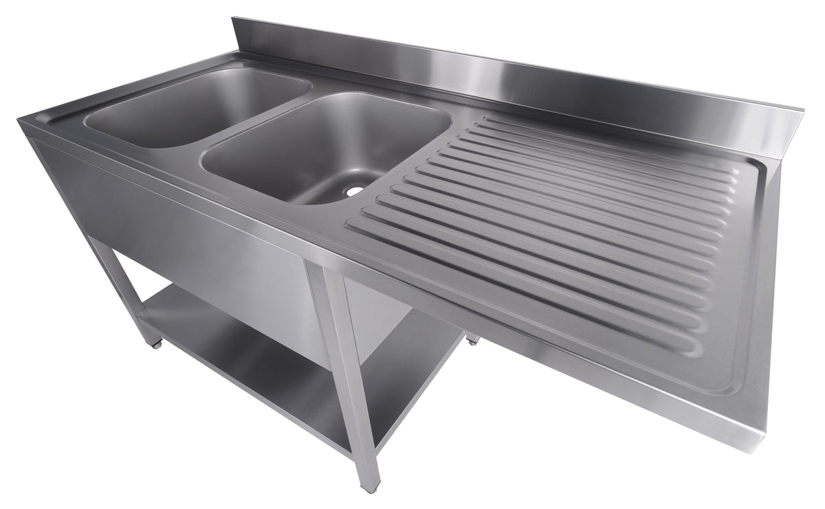 Spültisch mit Grundboden & 2 Becken links / für Spülmaschine / 1600 × 700 mm / Combisteel
