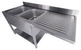 Spültisch mit Grundboden & 2 Becken links / für Spülmaschine / 1600 × 700 mm / Combisteel