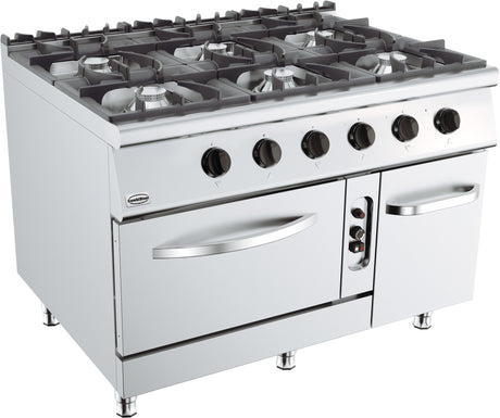 Gasherd Base 900 mit 6 Brennern und Gasbackofen von Combisteel