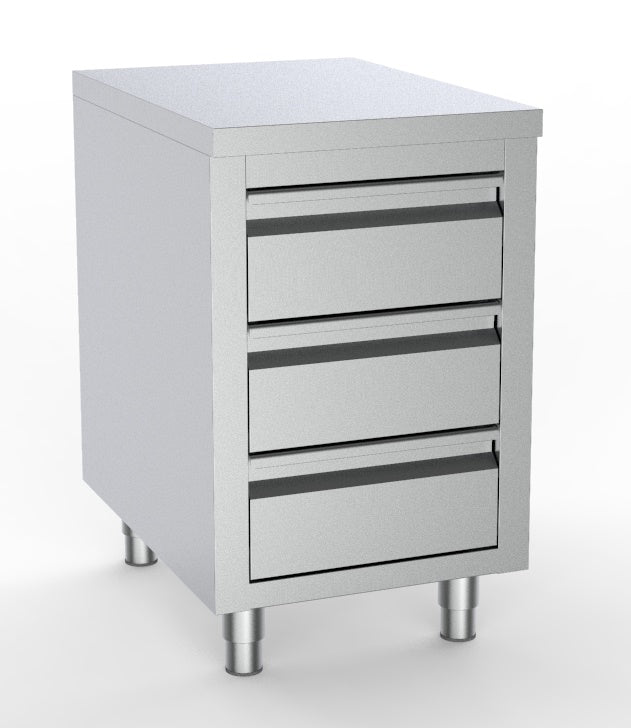 Arbeitstisch mit 3 Schubladen / ohne Aufkantung / 500 × 700 mm / Combisteel