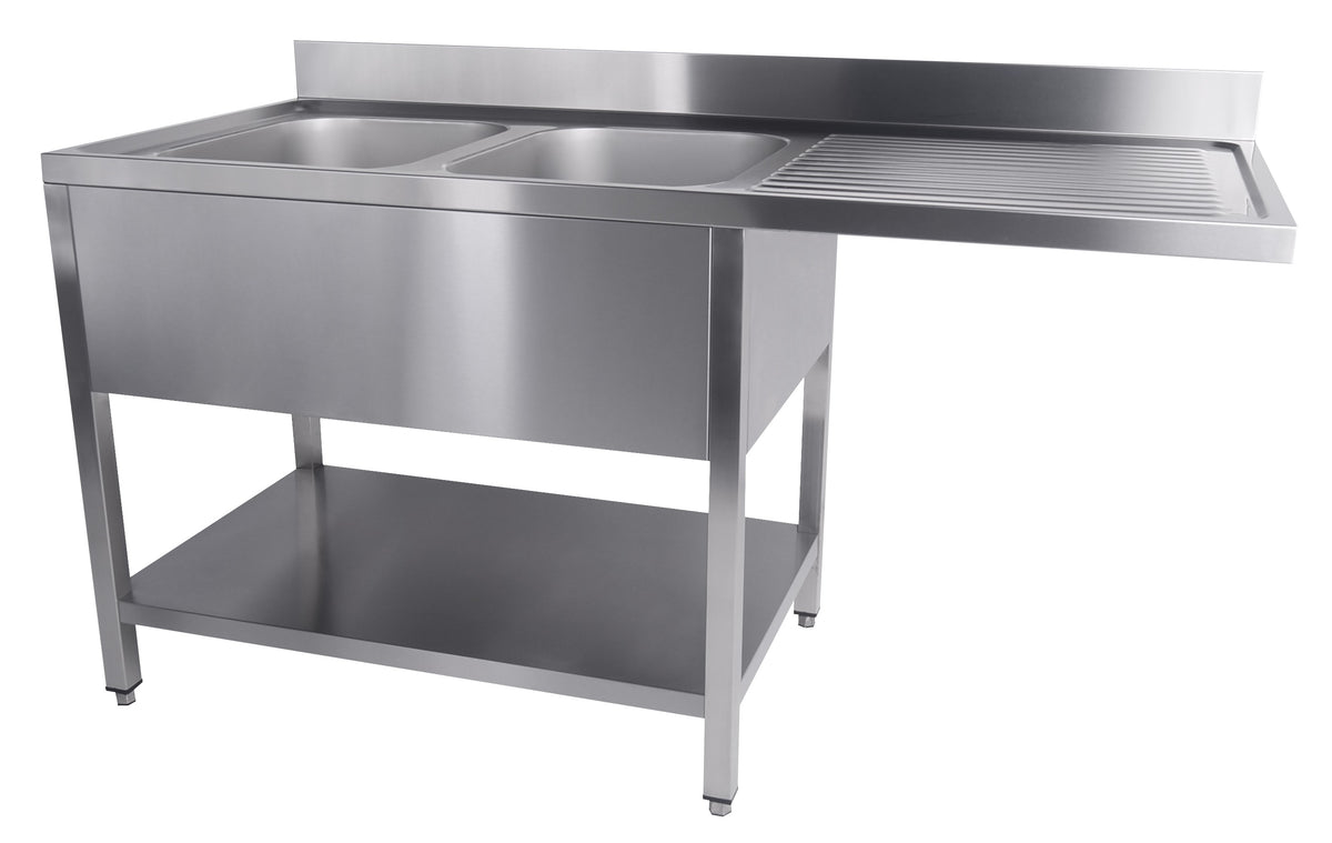 Spültisch mit Grundboden & 2 Becken links / für Spülmaschine / 1600 × 700 mm / Combisteel