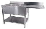 Spültisch mit Grundboden & 2 Becken links / für Spülmaschine / 1600 × 700 mm / Combisteel