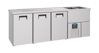Biertheke 250 cm mit 3 Türen / Edelstahl / Combisteel