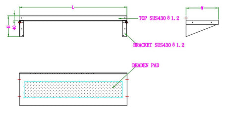 Edelstahl Wandbord / mit Konsolen / 1000 × 300 × 190 mm / Combisteel