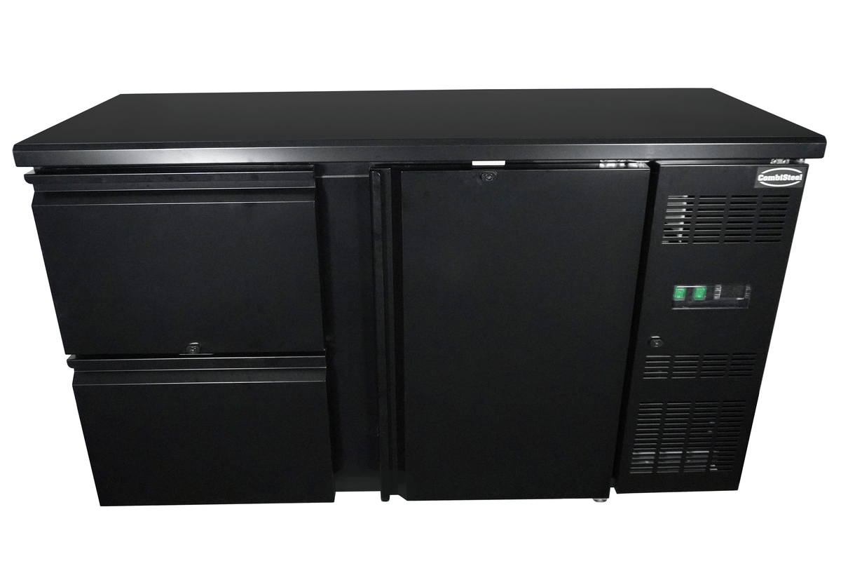 Bartheke 350 L mit 1 Tür und 2 Schubladen / Schwarz / Combisteel