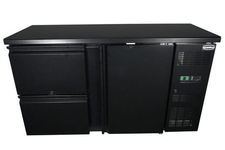 Bartheke 350 L mit 1 Tür und 2 Schubladen / Schwarz / Combisteel