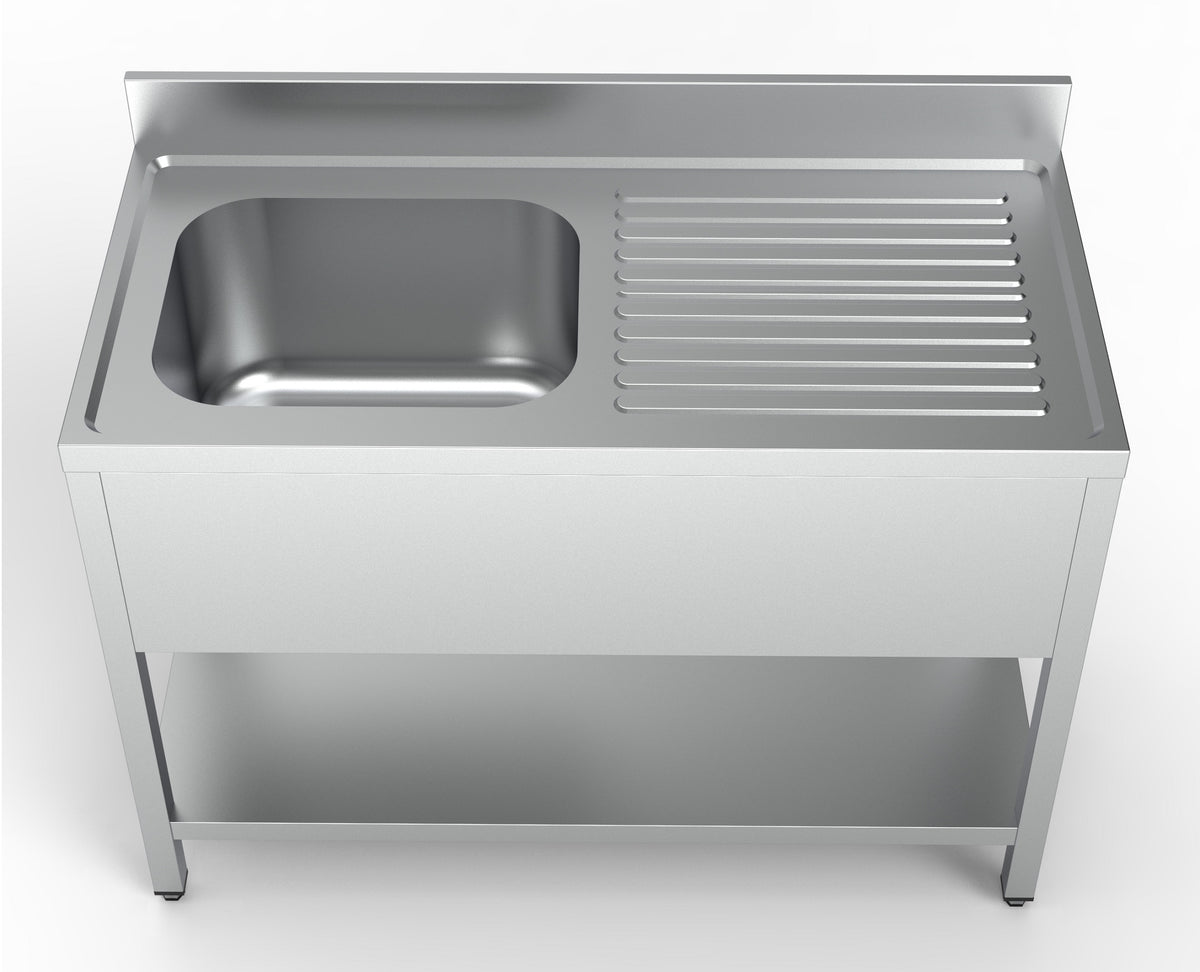 Spültisch mit Grundboden & 1 Becken links / 1200 × 600 mm / Combisteel