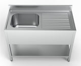 Spültisch mit Grundboden & 1 Becken links / 1200 × 600 mm / Combisteel