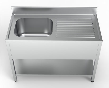 Spültisch mit Grundboden & 1 Becken links / 1200 × 600 mm / Combisteel