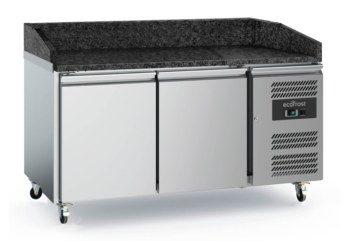 Pizzatisch / schwarze Granit-Arbeitsplatte / 2 Türen / mit Radsatz / 390 L / Combisteel