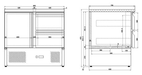 Kühltisch / 1 Tür + 2 Schubladen / 257 L / Combisteel