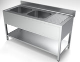 Spültisch mit Grundboden & 2 Becken links / 1600 × 700 mm / Combisteel