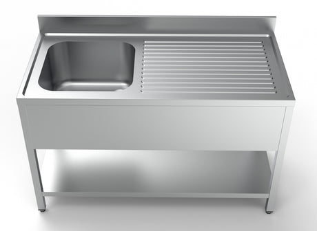 Spültisch mit Grundboden & 1 Becken links / 1400 × 700 mm / Combisteel