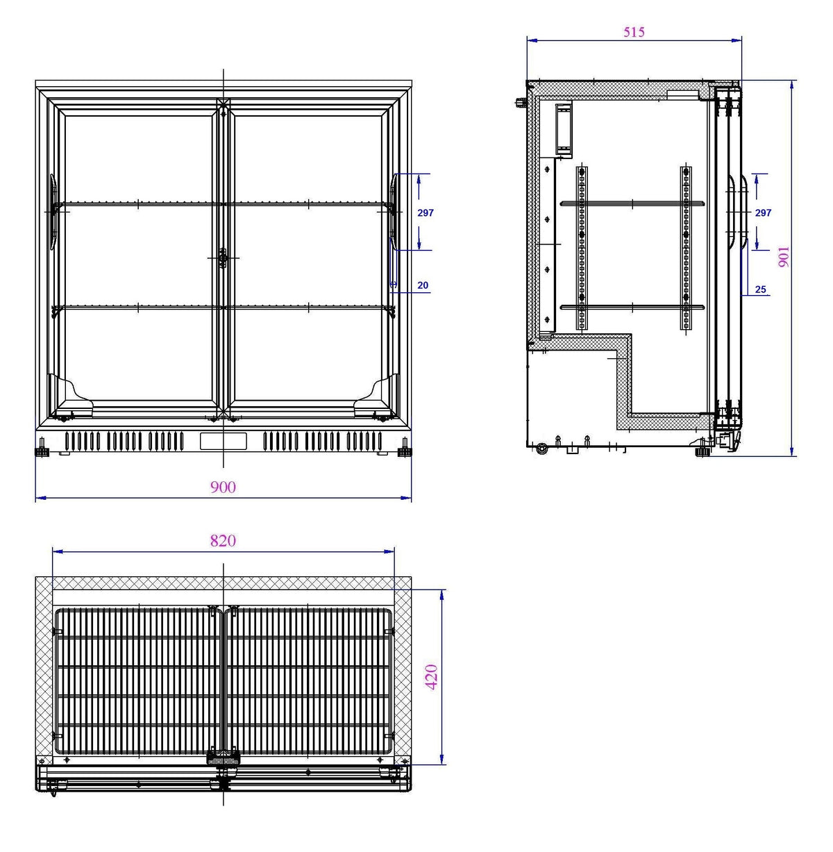 Barkühler 198 L mit 2 Schiebetüren / Schwarz / Combisteel