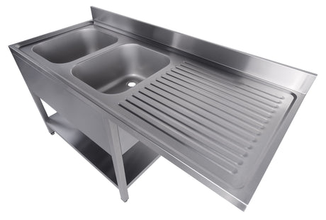 Spültisch mit Grundboden & 2 Becken links / für Spülmaschine / 1600 × 700 mm / Combisteel