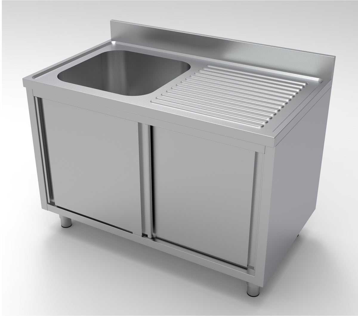 Spültisch mit Schiebetüren & 1 Becken links / 1200 × 700 mm / Combisteel