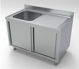 Spültisch mit Schiebetüren & 1 Becken links / 1200 × 700 mm / Combisteel