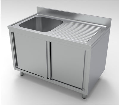 Spültisch mit Schiebetüren & 1 Becken links / 1200 × 700 mm / Combisteel