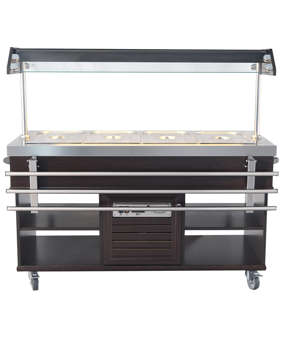 Warmes Buffet / 4 × 1/1 GN / Mahagoni / 1500 × 700 × 1400 mm / Combisteel