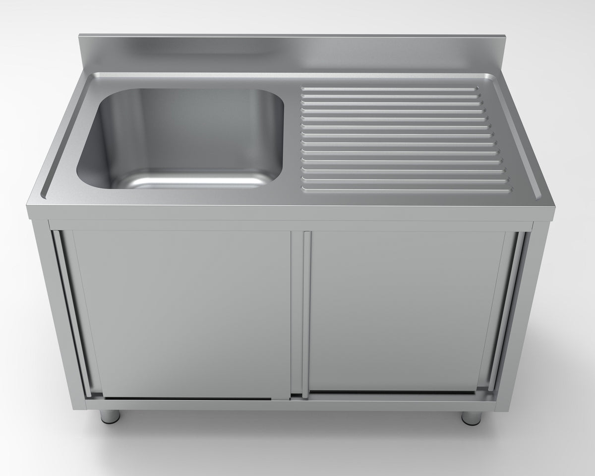 Spültisch mit Schiebetüren & 1 Becken links / 1200 × 700 mm / Combisteel