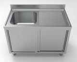 Spültisch mit Schiebetüren & 1 Becken links / 1200 × 700 mm / Combisteel