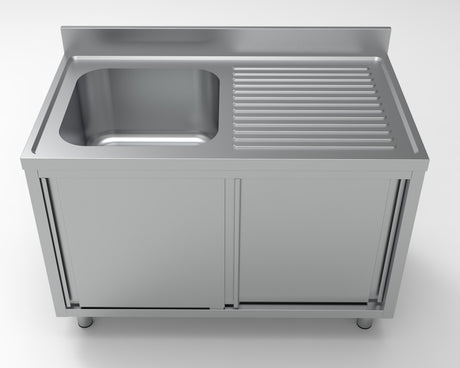 Spültisch mit Schiebetüren & 1 Becken links / 1200 × 700 mm / Combisteel