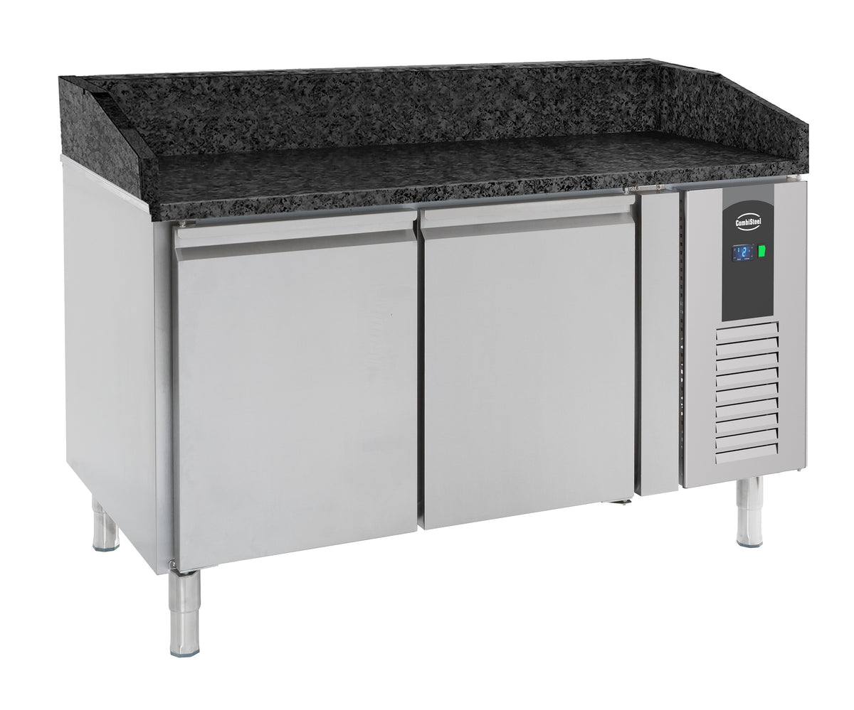 Pizzatisch / schwarze Granit-Arbeitsplatte / 2 Türen / 390 L / Combisteel