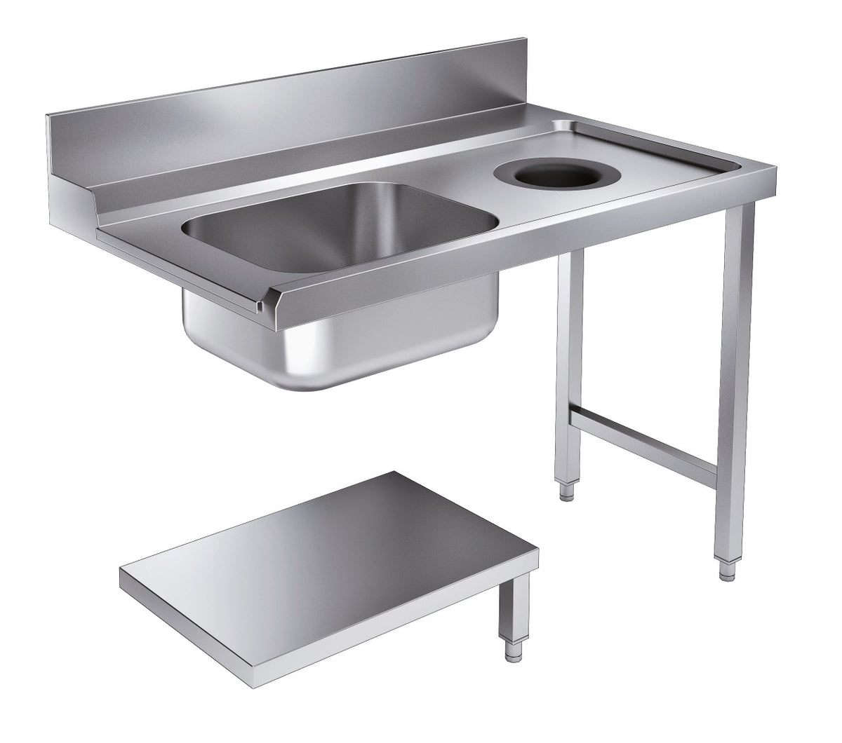 Zulauftisch mit Grundboden & Abfallloch / 1200 × 750 mm / rechts / Combisteel