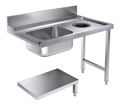 Zulauftisch mit Grundboden & Abfallloch / 1200 × 750 mm / rechts / Combisteel