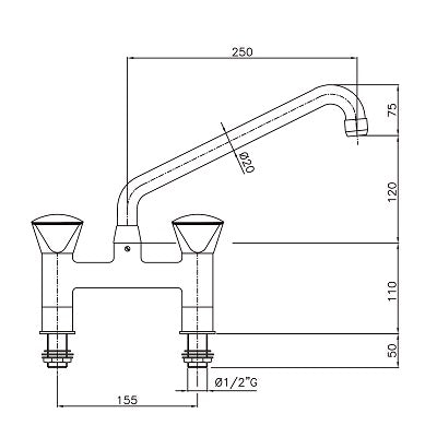 Misch- & Schwenkhahn / 2-Loch / Anschluss 1/2" / Combisteel