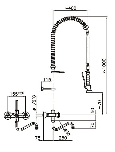 Vorspülbrause / 2-Loch / Wandmodell / Combisteel