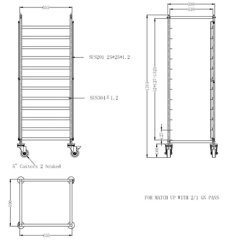 Regalwagen / 2/1 GN / 12 Führungen / 655 × 590 × 1785 mm / Combisteel