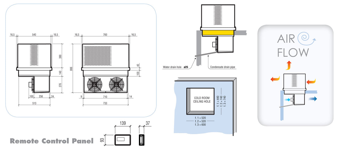 Tiefkühlaggregat / Deckenmodell / 6.3–9.8 m³ / 400 V / Combisteel