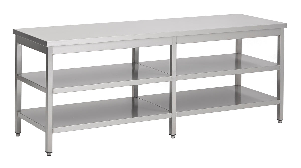 Arbeitstisch mit doppeltem Grundboden / 2100 × 600 mm / Combisteel