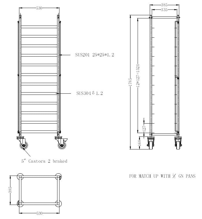 Regalwagen / 1/1 GN / 12 Führungen / 530 × 385 × 1785 mm / Combisteel