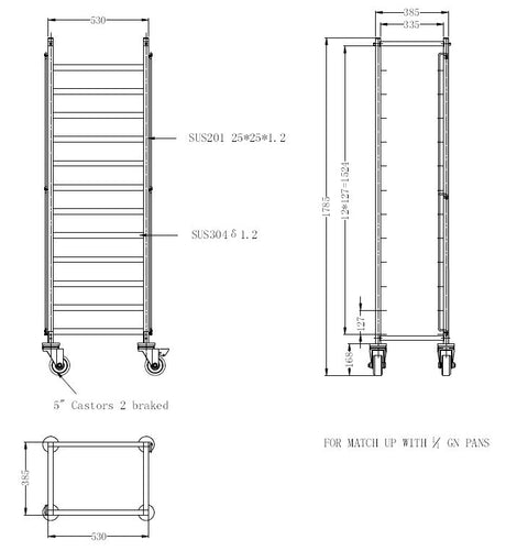 Regalwagen / 1/1 GN / 12 Führungen / 530 × 385 × 1785 mm / Combisteel