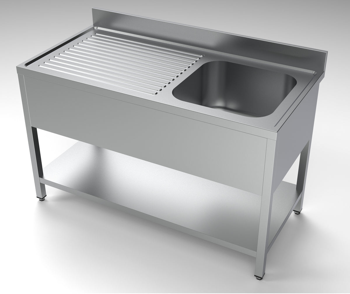 Spültisch mit Grundboden & 1 Becken rechts / 1400 × 700 mm / Combisteel