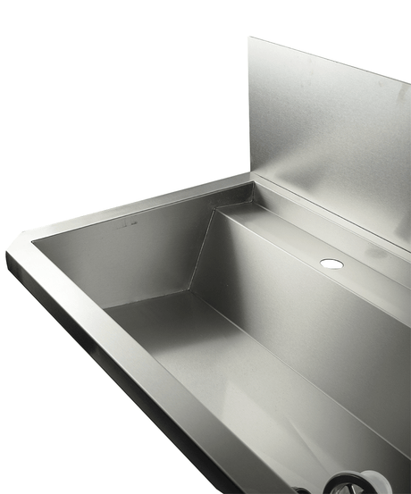 Edelstahl-Handwaschbecken / 2400 mm breit / 4 Armaturplätze / Combisteel