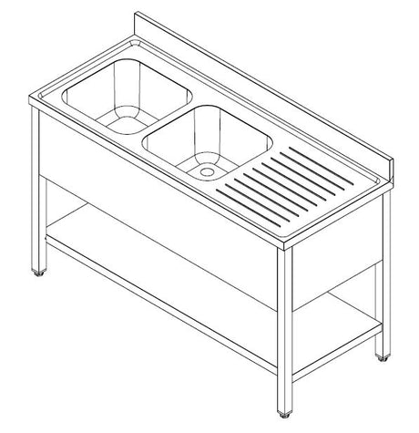 Spültisch mit Grundboden & 2 Becken links / 1600 × 700 mm / Combisteel