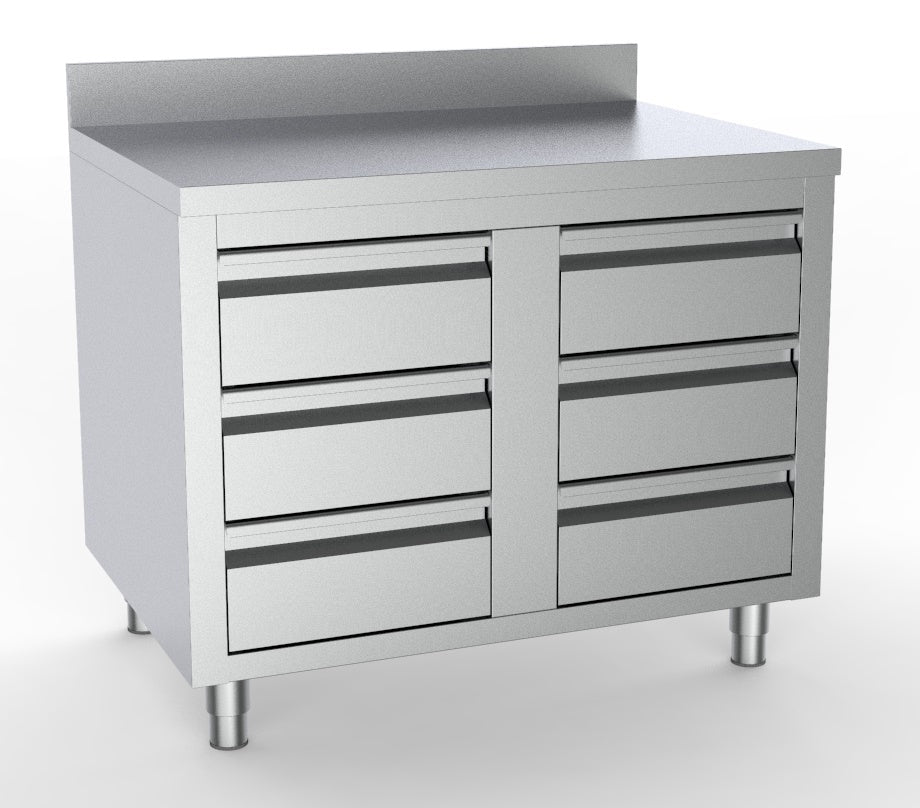 Arbeitstisch mit 6 Schubladen / mit Aufkantung / 1000 × 700 mm / Combisteel
