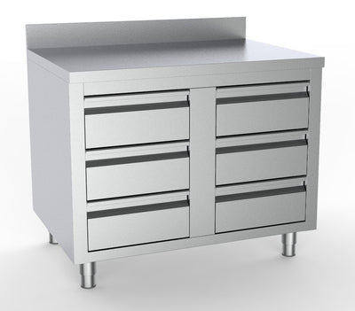 Arbeitstisch mit 6 Schubladen / mit Aufkantung / 1000 × 700 mm / Combisteel