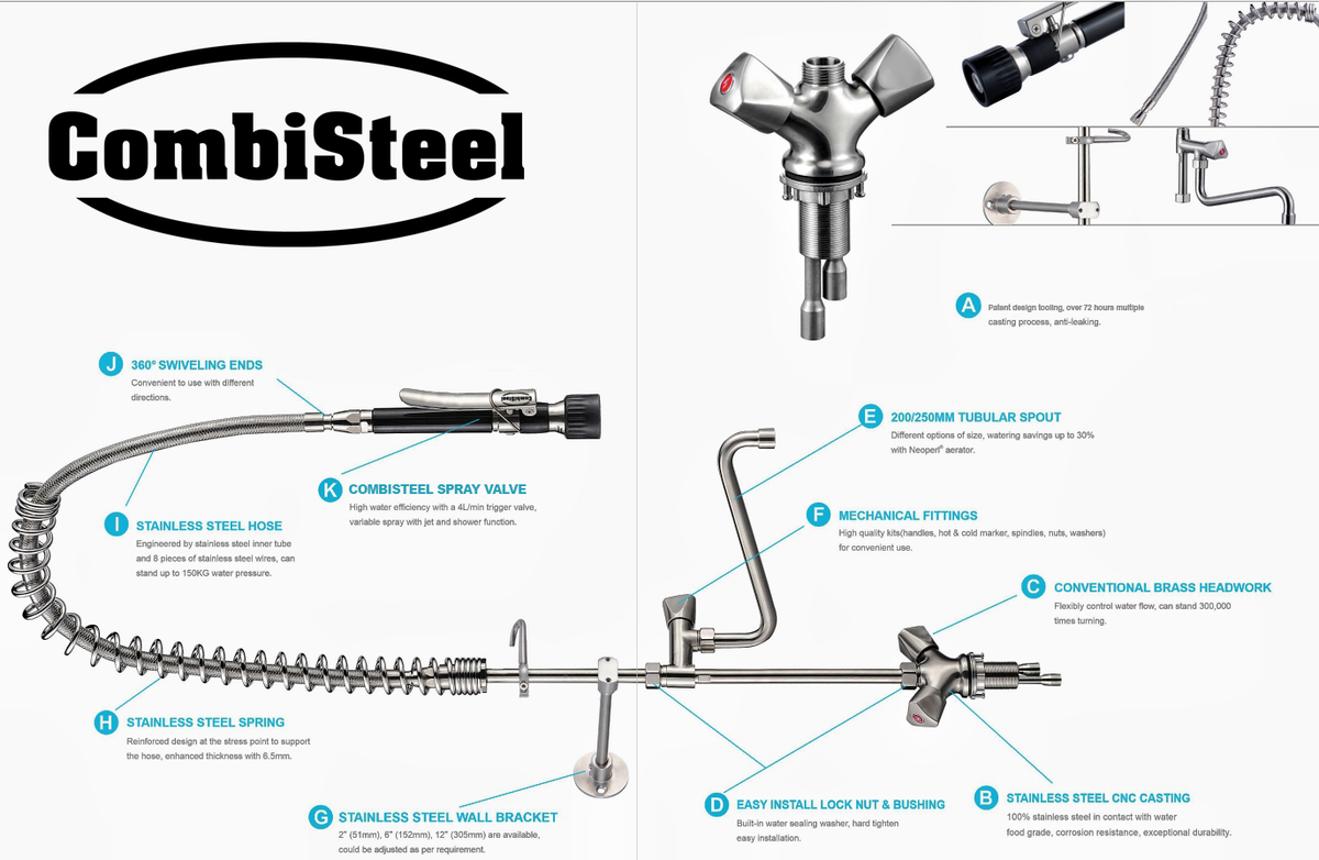 Vorspülbrause / 1-Loch / Edelstahl AISI 304 / Combisteel