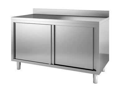 Arbeitsschrank mit Schiebetüren & Aufkantung / 1200 × 600 mm / Combisteel