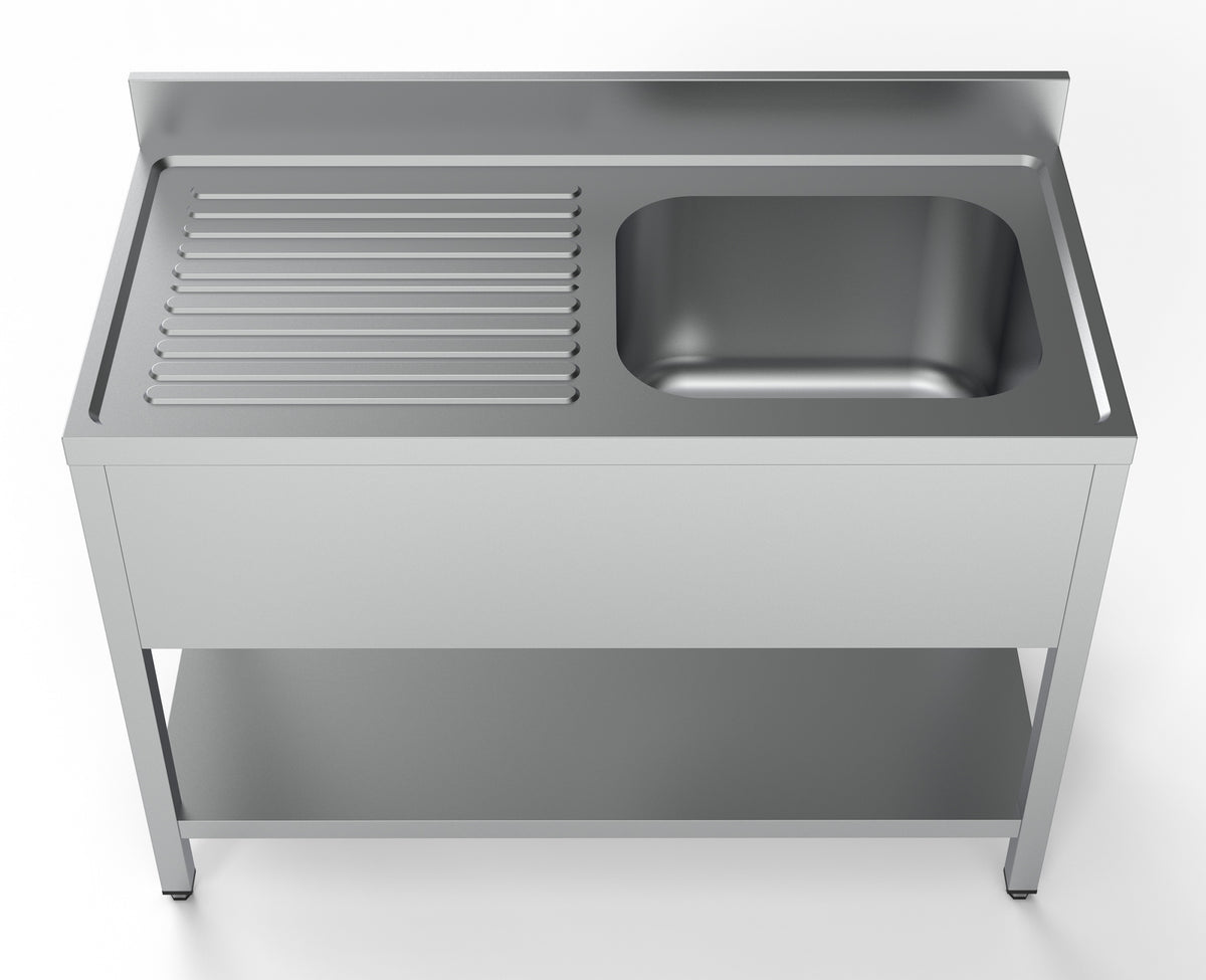 Spültisch mit Grundboden & 1 Becken rechts / 1200 × 600 mm / Combisteel