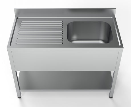 Spültisch mit Grundboden & 1 Becken rechts / 1200 × 600 mm / Combisteel