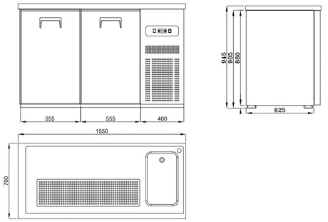 Combisteel Biertheke / 2 Türen / Rechts / 155 cm