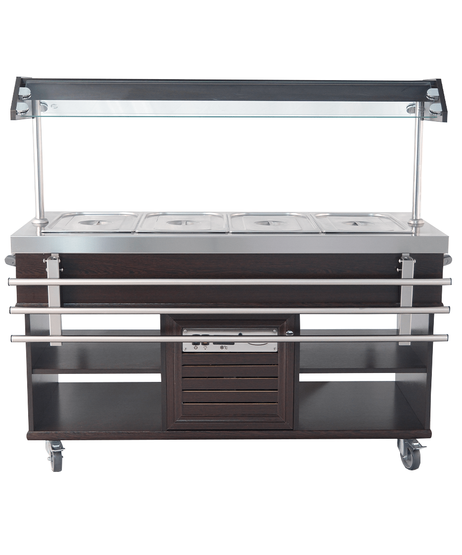 Warmes Buffet / 4 × 1/1 GN / Mahagoni / 1500 × 700 × 1400 mm / Combisteel
