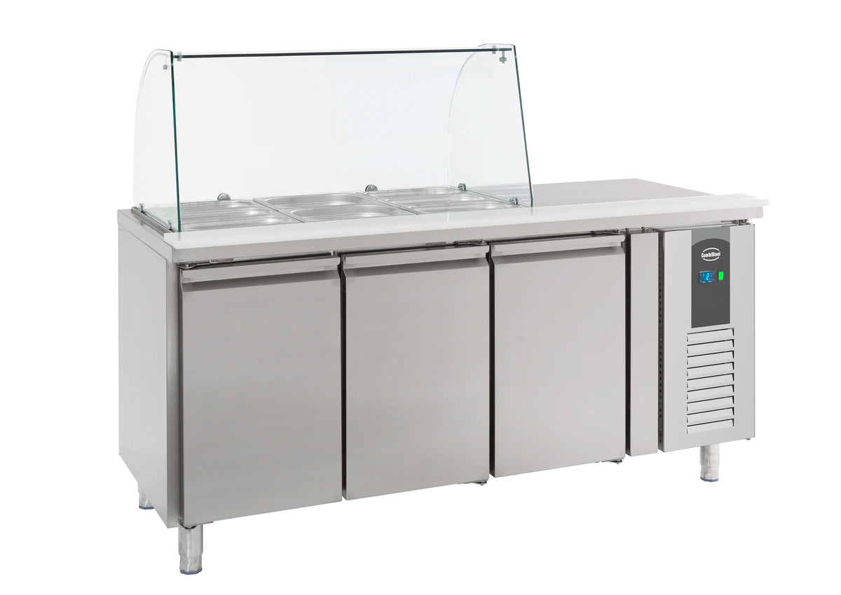 Saladette / mit Glas / 3 Türen / 3x 1/1 GN / 465 L / Combisteel