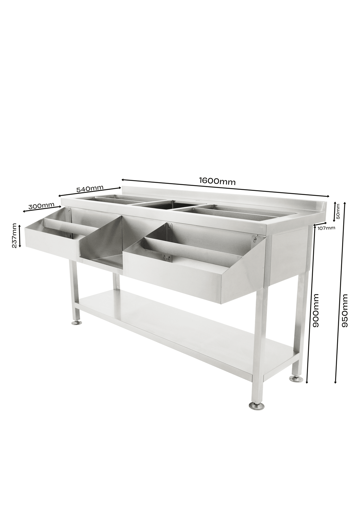 Cocktail-Bar-Station / 1600 mm / mit Spülbecken / Combisteel